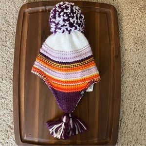 LL Bean Striped Peruvian Pom Pom Beanie Hat Toddler Size 2T-4T